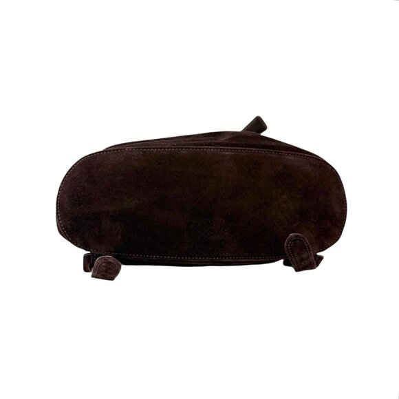 CHANEL Vintage CC Logo Suede Drawstring Flap Backpack Bag Stitch Brown [106223] - Picture 9 of 15